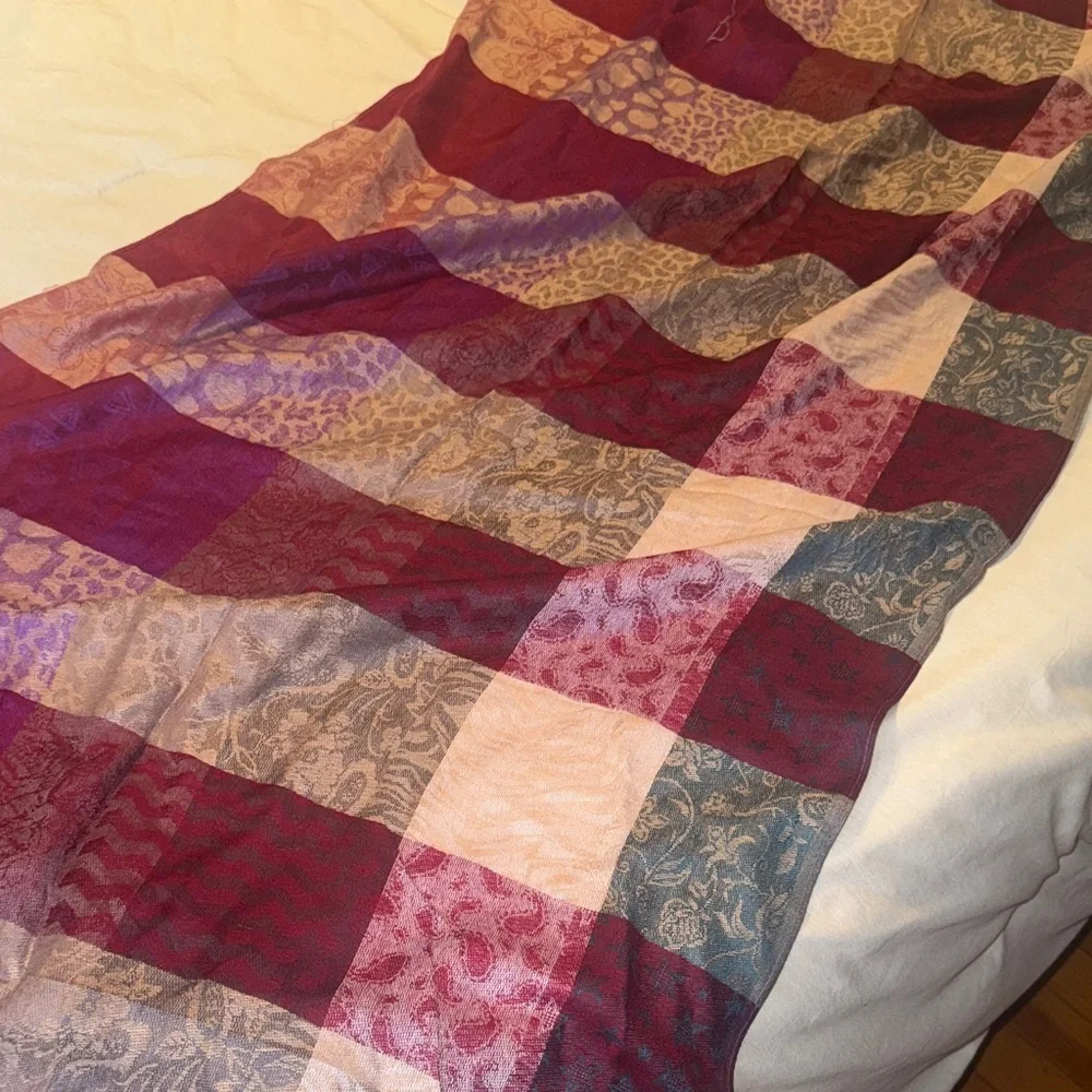Pashmina Cashmere Multi-Pattern Checkered Scarf with Fringe